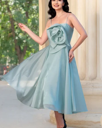 Rochie eleganta mint din organza Catherine cu floare maxi
