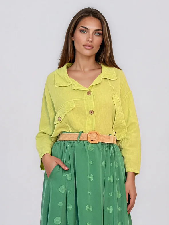 Cămașă stil sacou cu margini franjurate fistic - Unica (XL-3XL)
