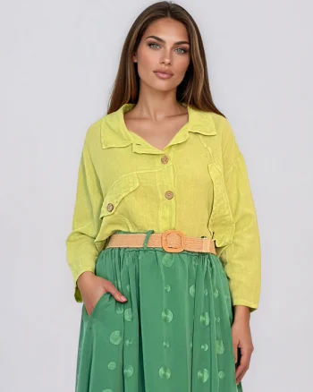 Cămașă stil sacou cu margini franjurate fistic - Unica (XL-3XL)