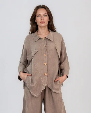 Cămașă stil sacou cu margini franjurate grej - Unica (XL-3XL)