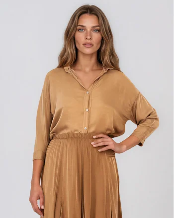 Cămașă din mătase cu spatele din dantelă beige - Unica S-L