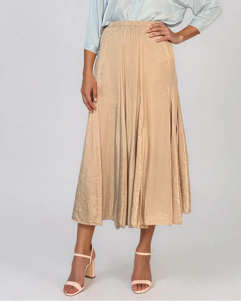 Fustă clos din mătase cu print beige - Unica S-L