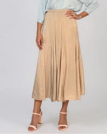 Fustă clos din mătase cu print beige - Unica S-L