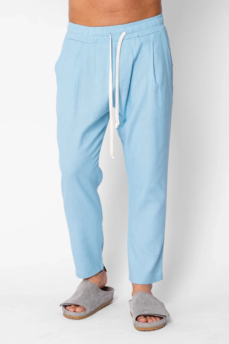 Pantaloni lung din 100% IN cu snur Blue