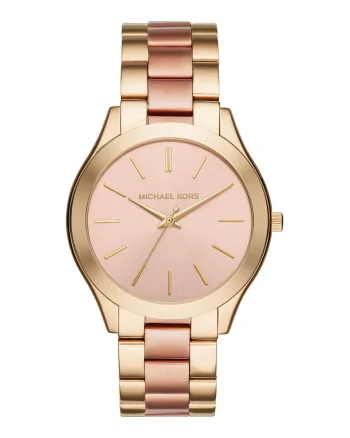 Ceas cu bratara metalica Slim Runway, Auriu/Auriu rose