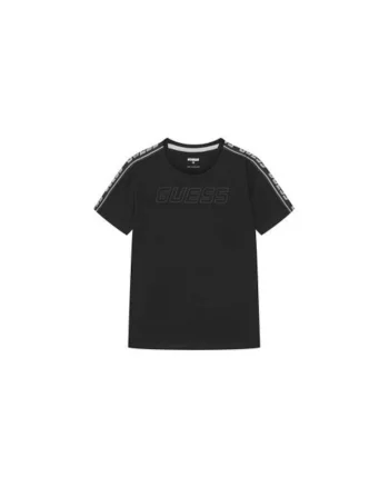 Tricou din amestec de bumbac cu logo pe piept si benzi logo pe maneci,