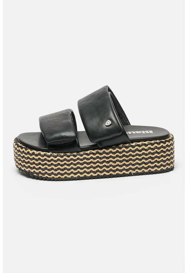 Papuci wedge de piele ecologica Opal, Negru/Bej