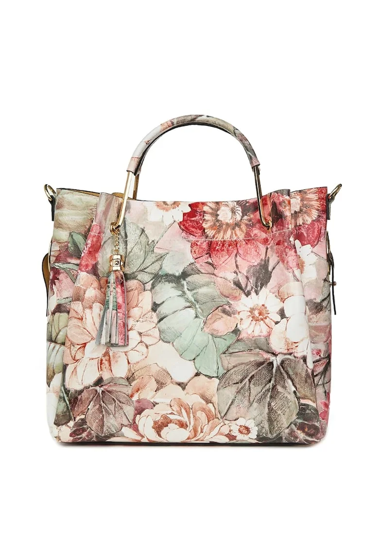 Geanta dama din piele naturala Fabiana cu model floral FF1