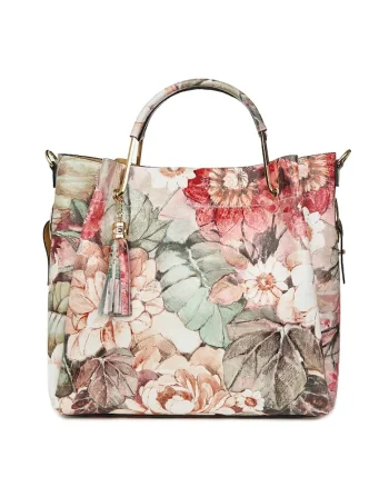 Geanta dama din piele naturala Fabiana cu model floral FF1