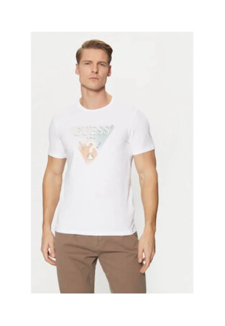 Tricou din amestec de bumbac cu imprimeu logo, Alb