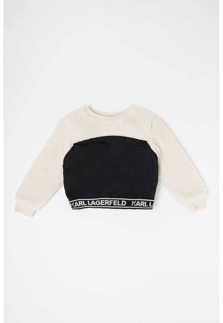Bluza de trening cu segment din material teddy, Negru/Crem