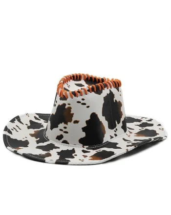 Palarie dama, alba, animal print, din piele ecologica, stil cowboy, Elita,