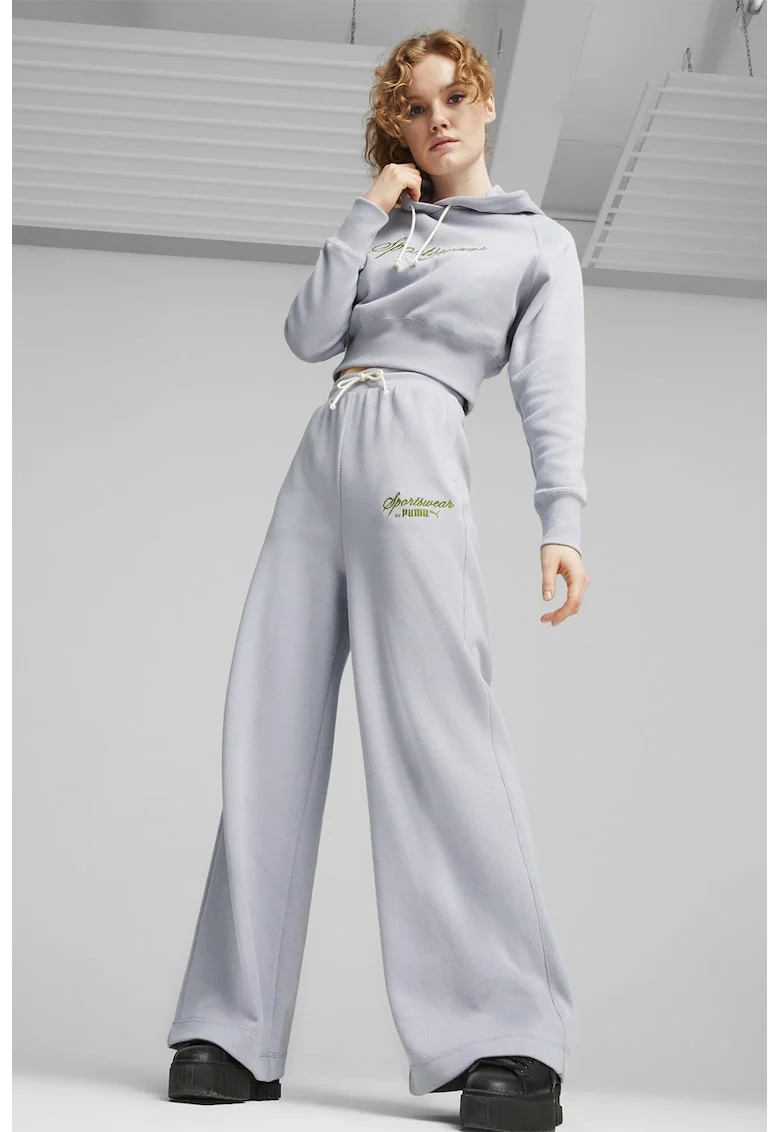 Pantaloni de trening cu croiala ampla si talie inalta Classics+, Gri