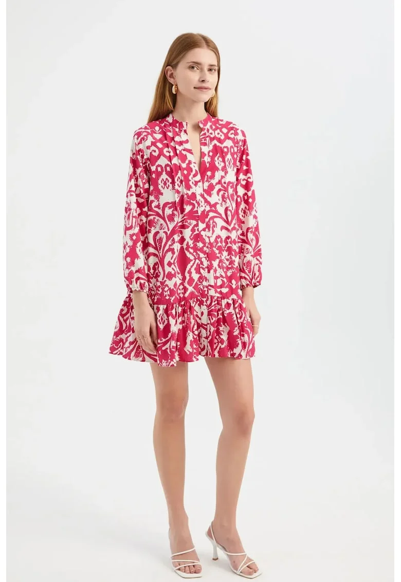 Rochie mini,  plisata, rosu, textil