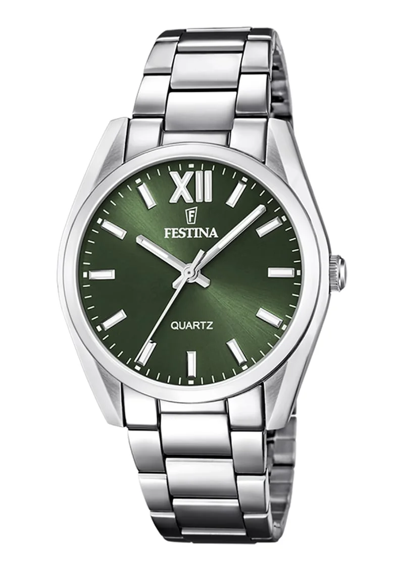Ceas quartz cu cadran cu logo, Verde/Argintiu