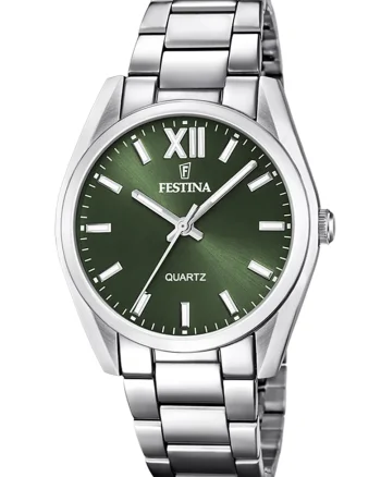 Ceas quartz cu cadran cu logo, Verde/Argintiu