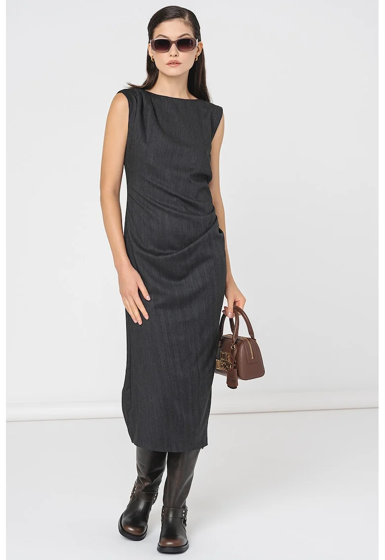 Rochie slim fit cu fronseuri Bolivar, Gri inchis
