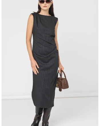 Rochie slim fit cu fronseuri Bolivar, Gri inchis
