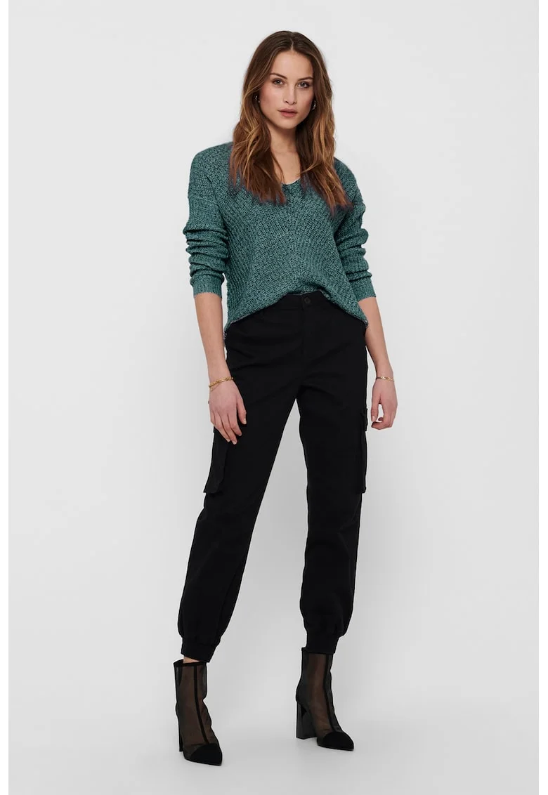 Pulover cu decolteu in V si maneci cazute New Megan, Verde inchis