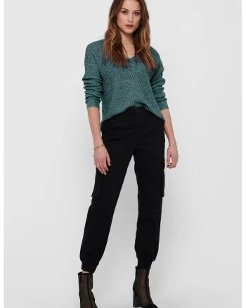 Pulover cu decolteu in V si maneci cazute New Megan, Verde inchis