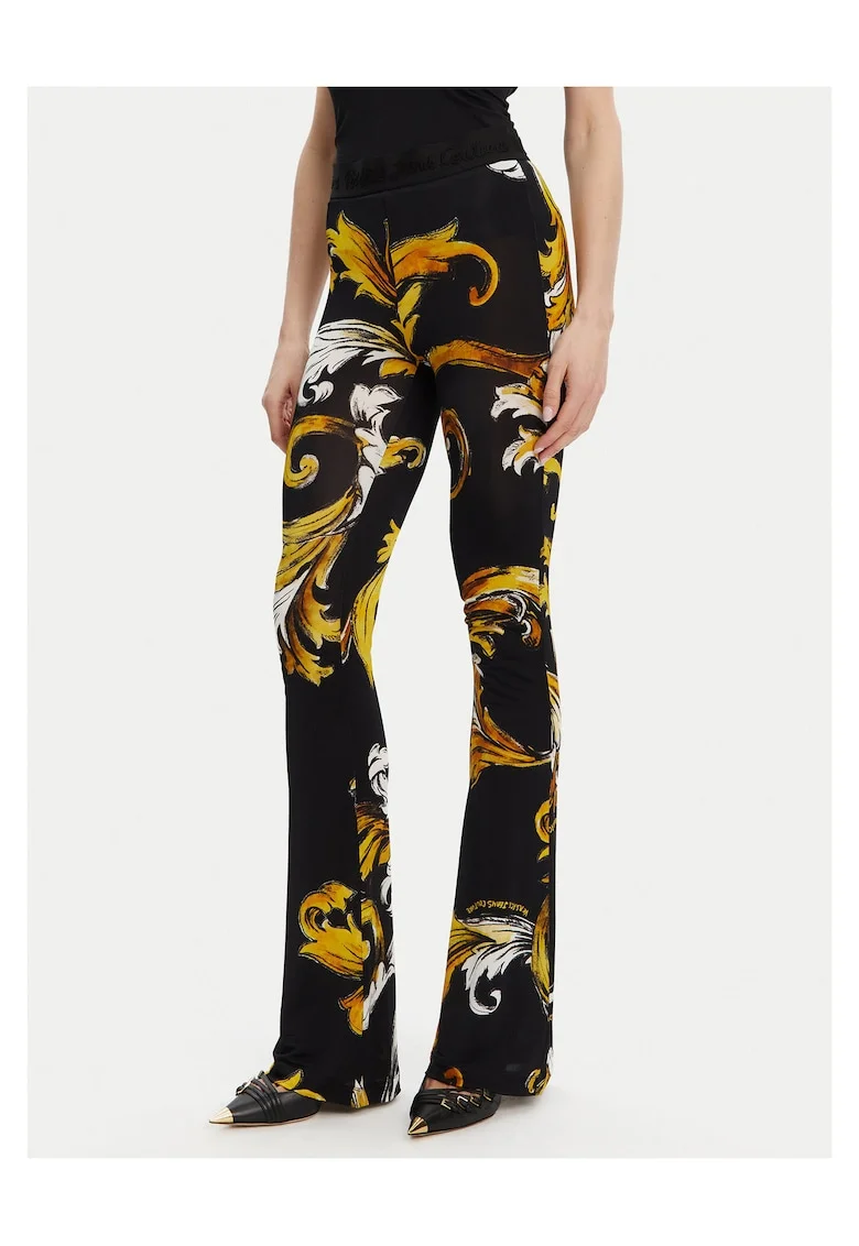 Pantaloni dama  negru/galben, stofa,
