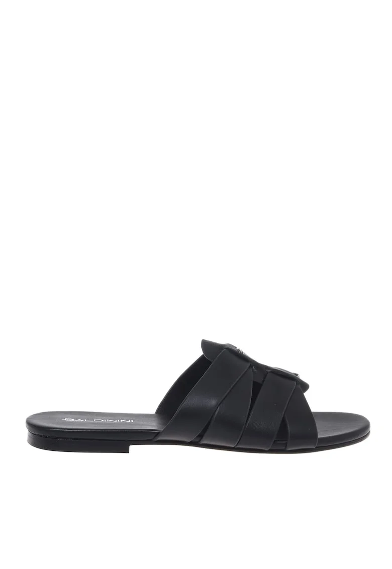 Papuci din piele cu barete multiple, Negru