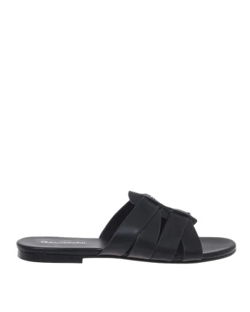 Papuci din piele cu barete multiple, Negru