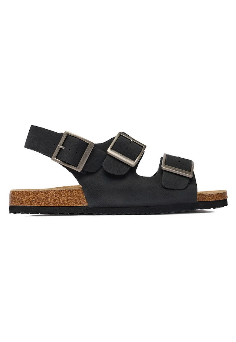 Sandale barbatesti  piele naturala, catarama, negru,