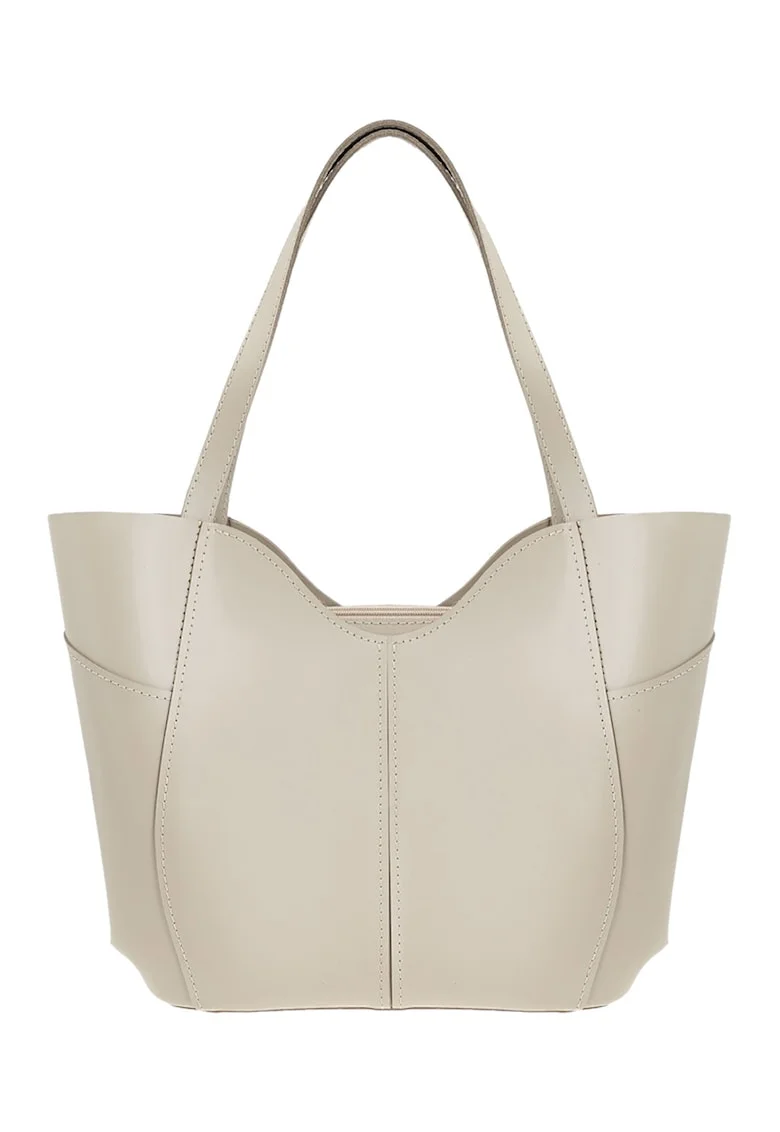 Geanta shopper din piele cu fermoar, Bej deschis