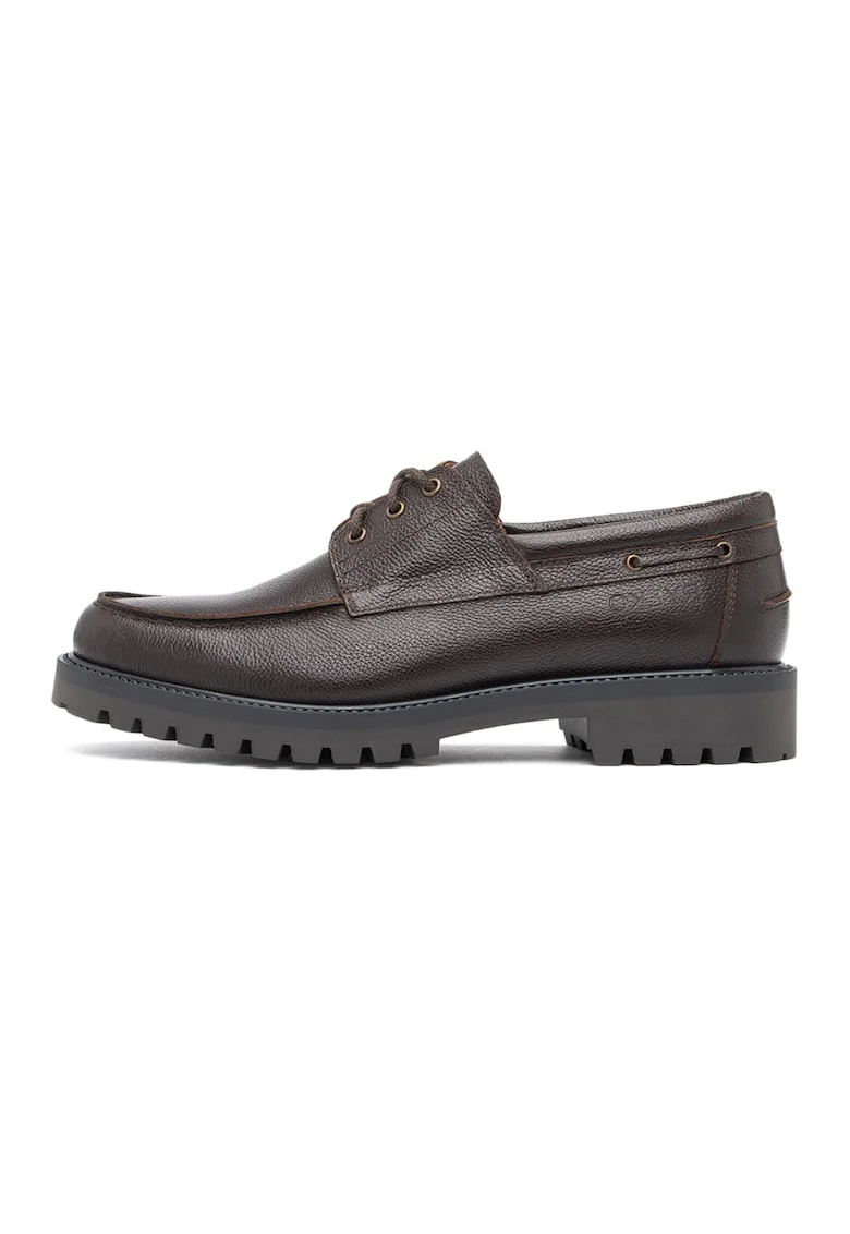 Pantofi din piele cu model uni, Maro inchis