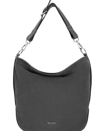 Geanta hobo de piele intoarsa si piele, Gri
