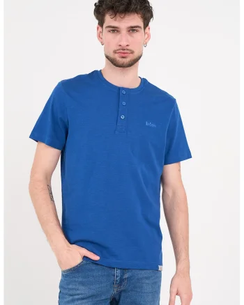 Tricou de bumbac cu decolteu la baza gatului, Albastru royal