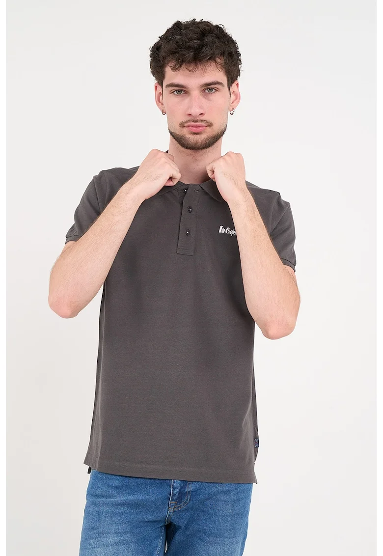 Tricou polo cu logo brodat, Gri carbon