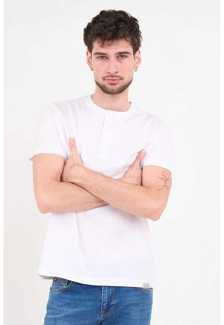 Tricou de bumbac cu decolteu la baza gatului, Alb optic