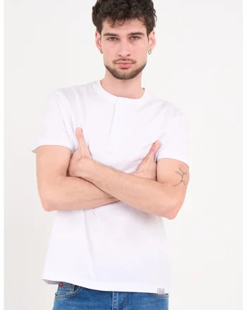Tricou de bumbac cu decolteu la baza gatului, Alb optic