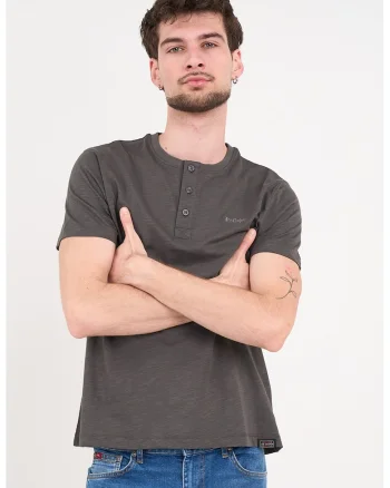 Tricou de bumbac cu decolteu la baza gatului, Gri carbon