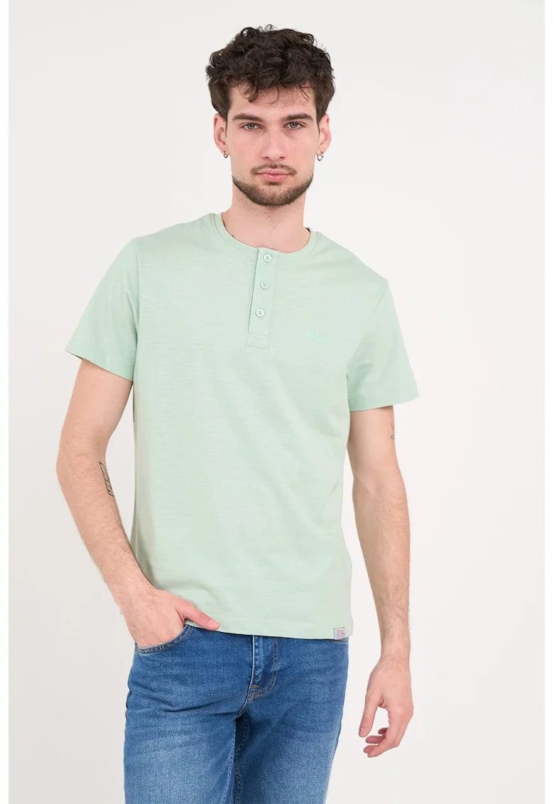 Tricou de bumbac cu decolteu la baza gatului, Verde deschis
