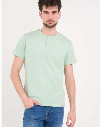 Tricou de bumbac cu decolteu la baza gatului, Verde deschis