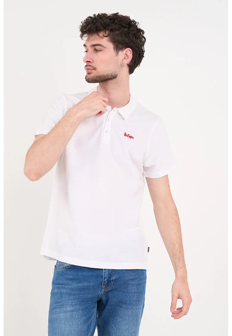 Tricou polo cu logo brodat, Alb optic