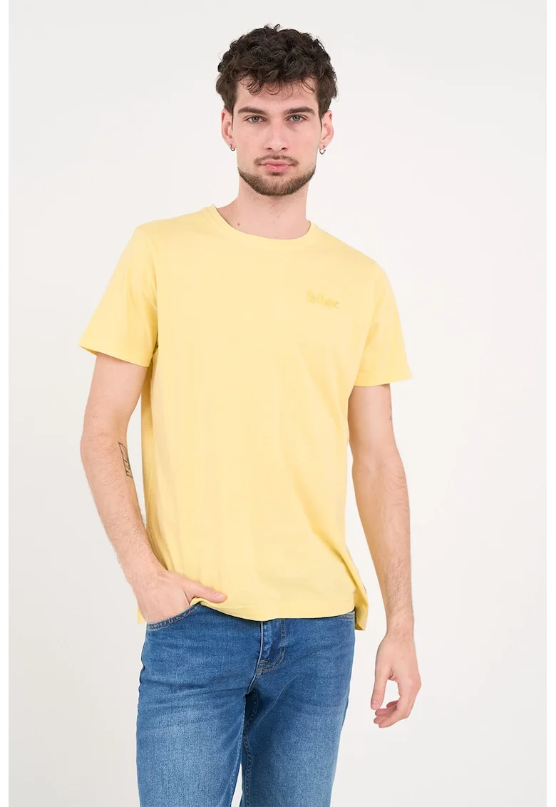 Tricou de bumbac cu logo discret, Galben
