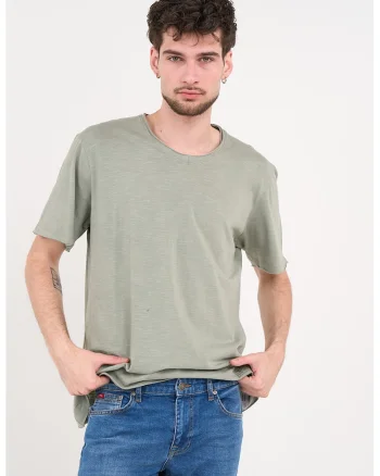 Tricou de bumbac cu decolteu la baza gatului, Gri antracit