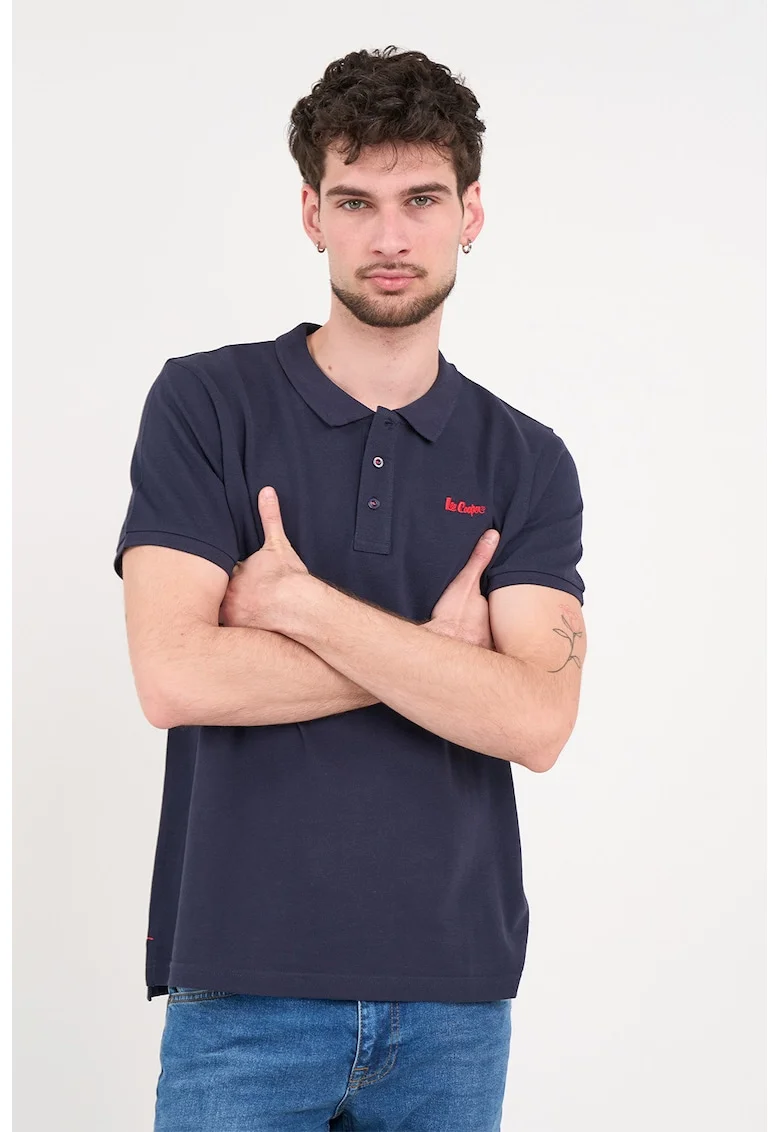 Tricou polo cu logo brodat, Bleumarin