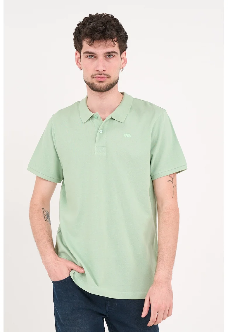 Tricou polo de bumbac cu aspect pique, Verde stins