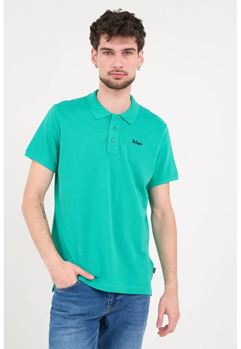 Tricou polo cu logo brodat, Verde turcoaz