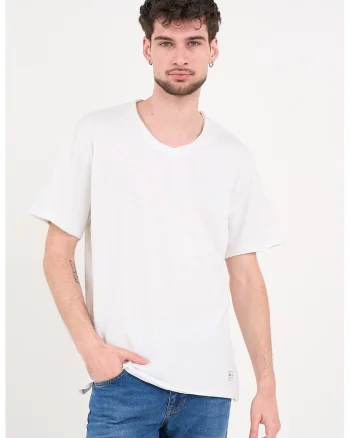 Tricou de bumbac cu decolteu la baza gatului, Alb optic