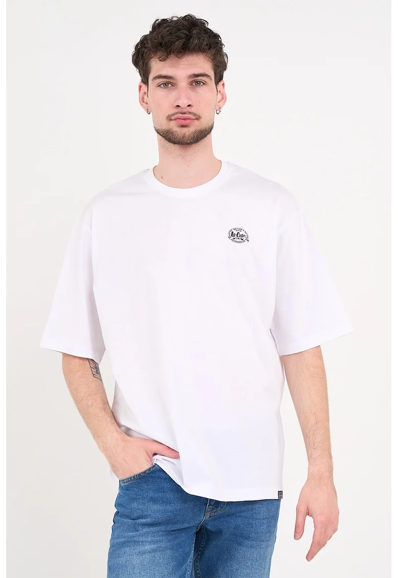 Tricou de bumbac cu imprimeu logo pe spate, Alb optic
