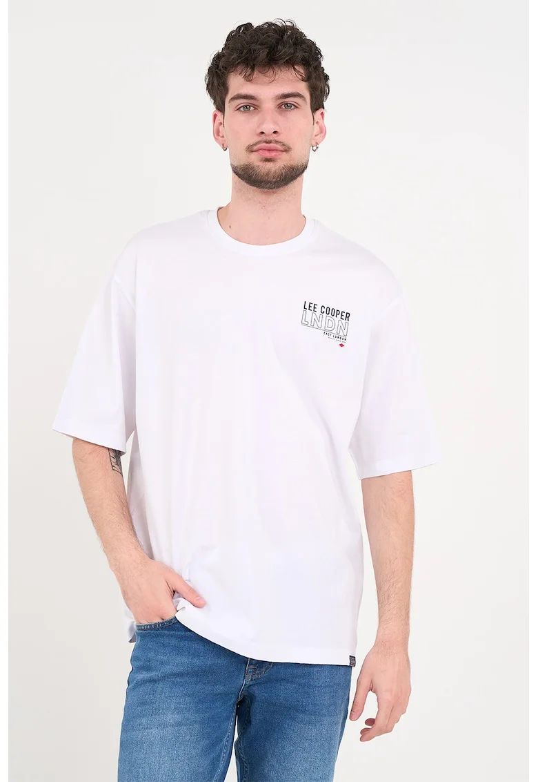Tricou regular fit cu imprimeu logo, Alb optic