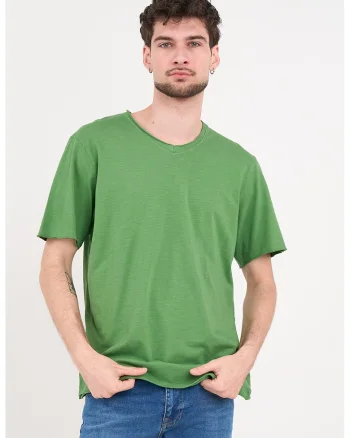 Tricou de bumbac cu decolteu la baza gatului, Verde fistic