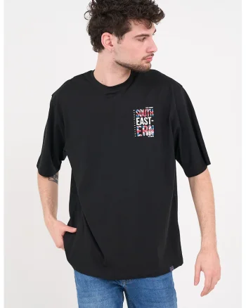 Tricou de bumbac cu imprimeu text pe spate, Negru