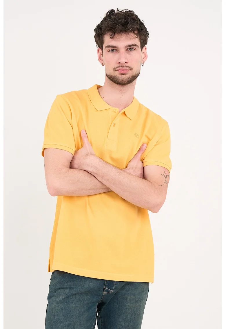 Tricou polo de bumbac cu aspect pique, Galben sofran